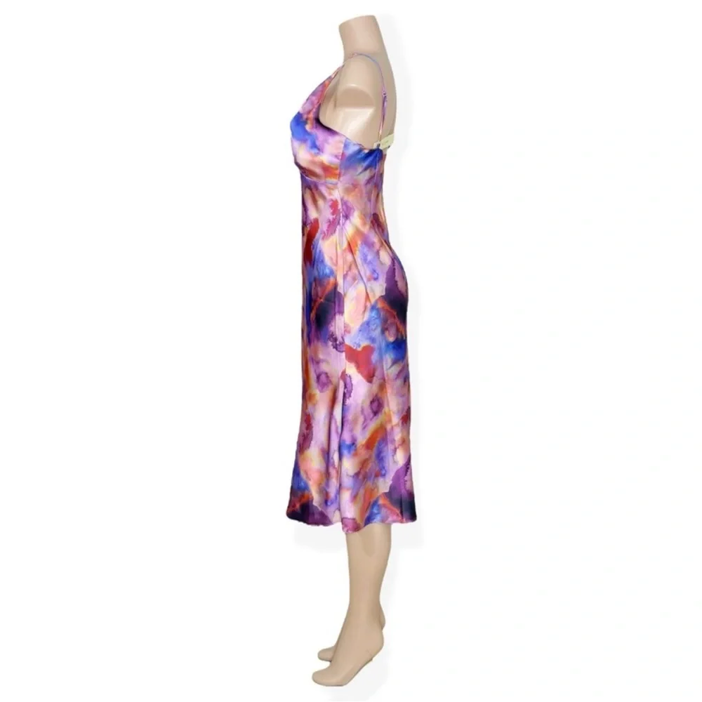 BHLDN Hazel V-Neck Printed Stretch Satin Midi Dress NWT Large - Picture 7 of 9